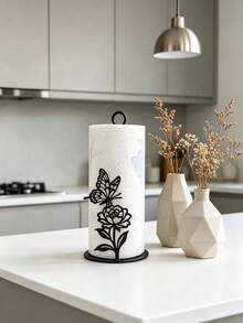 This Kitchen Paper Towel Holder Features Butterfly And Floral Patterns, Combining Elegant Design With Practical Functionality To Add A Stylish Touch To Your Kitchen - Multicolor - View 2