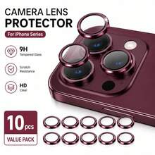 10pcs Ultra Durable Metal Ring Camera Lens Protector Film, Compatible With IPhone 18 Pro Max 18 Ultra Fold 17 AIR/17 Pro Max, High Definition Transparent Anti-Scratch Film, Precise Fit, Suitable For Daily Protection, Commuting And Professional Photography - Red - View 9