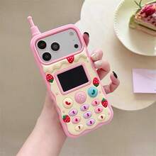 New Cream Chocolate Big Phone Shaped Phone Case, Strawberry, Cookie, Chocolate, Cute Fashion, Soft Skin-Friendly Silicone Full Coverage Anti-Drop Phone Case Protective Cover Suitable For Multiple IPhone18 18pm, 18promax Models Including 17/16/15/14/13/12 Phone Case/11 Pro Max/Plus/X/8/7 Popular Birthday Gift Business Gift Durable Anti-Stain Anti-Fingerprint New Unisex Phone Shell - Pink - View 1