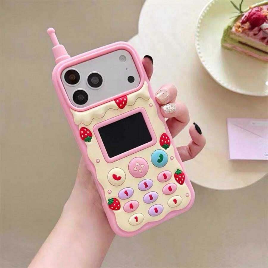 New Cream Chocolate Big Phone Shaped Phone Case, Strawberry, Cookie, Chocolate, Cute Fashion, Soft Skin-Friendly Silicone Full Coverage Anti-Drop Phone Case Protective Cover Suitable For Multiple IPhone18 18pm, 18promax Models Including 17/16/15/14/13/12 Phone Case/11 Pro Max/Plus/X/8/7 Popular Birthday Gift Business Gift Durable Anti-Stain Anti-Fingerprint New Unisex Phone Shell - Pink - View 1