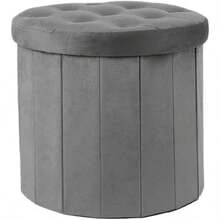 Round Velvet Folding Storage Pouffe Equipped With A Lid, Works As Multifunctional Ottoman For Home Use - Charcoal Grey - View 4