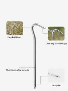 1 Set Palu Pasak Tenda Kemah dan Kit Pasak Berbentuk J dari Baja Tahan Karat, Set Alat Pemasangan Tenda Kemah Luar Ruangan Ringan - MultiWarna - View 10