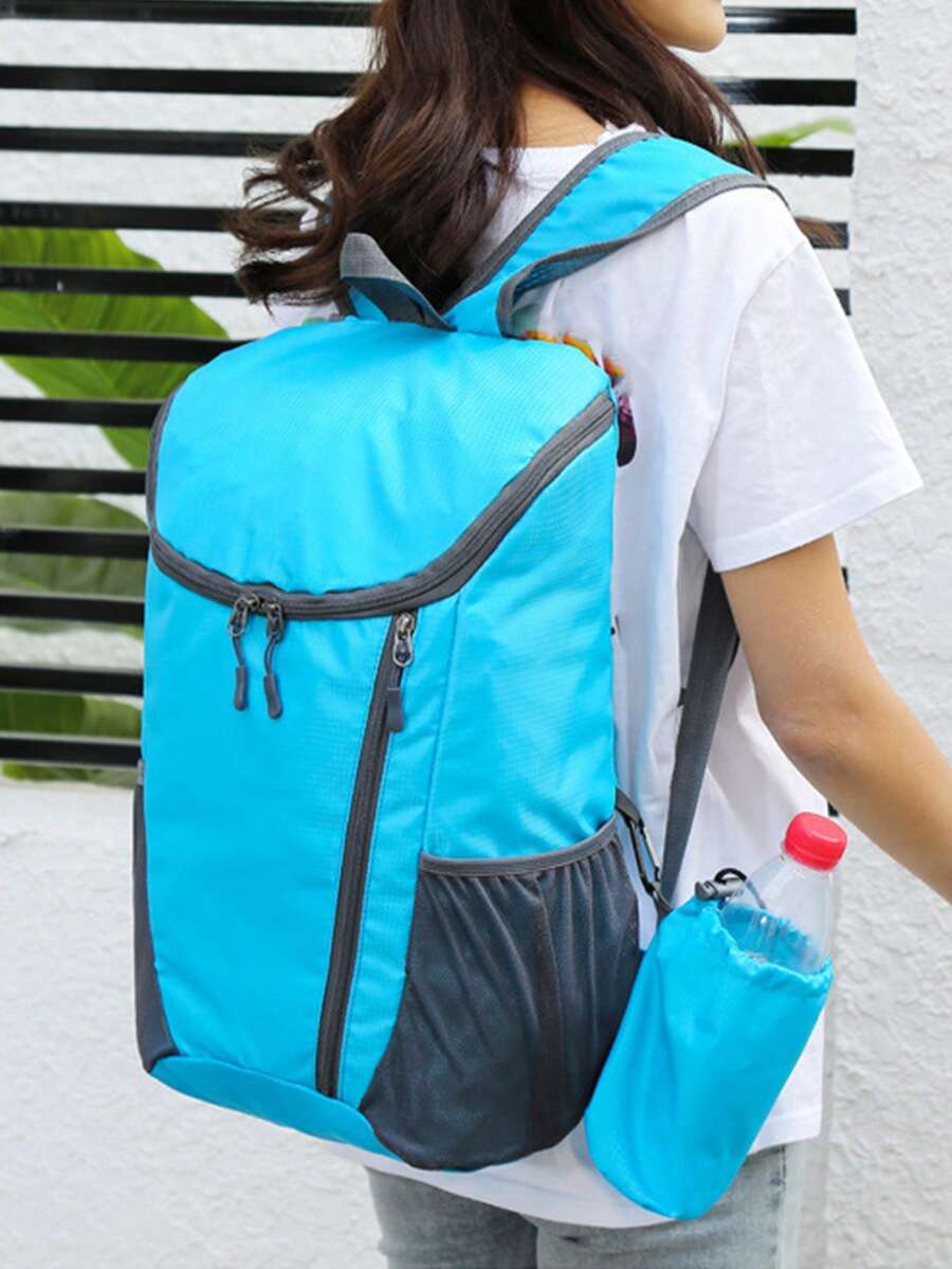 1pc Portable Multi-Function Sports Backpack, Foldable Lightweight Waterproof Nylon Storage Bag For Men Outdoor Camping Hiking Travel - Baby Blue - View 1