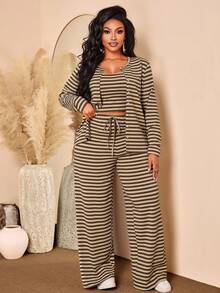 BIUBIU Casual 3 Pieces Outfit For Women Top, Fall Ready Co-Ord Set Elegant - Brown - View 5
