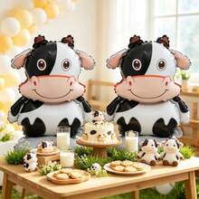 2pcs Small 3D Standing Black & White Cow Aluminum Foil Balloons, Suitable For Birthday Party Decoration Balloons, Theme Party Decoration Balloons - View 1