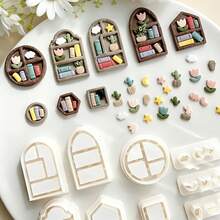10Pcs Mini Window Bookshelf Scene Polymer Clay Cutters Set Book Plant Star Moon Clay Molds DIY Handmade Earring Pendant Jewelry Craft Supplies - 10 Pieces - View 1
