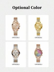 GUESS GW0258L1 Women's Rainbow Glitter Dial Watch, Rhinestone Bezel Luxury Gold Dress Watch, Perfect Gift - Gold - View 10