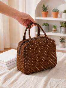 New Polka Dot Print Handheld Lunch Bag/Outdoor Picnic Storage Bag/Cosmetic Bag/Toiletry Bag/Travel Storage Bag; Lightweight Handheld Travel Cosmetic And Toiletry Storage Bag; Women's Compact Handbag (Non-Food Contact Grade); Daily Storage Bag/Outdoor Travel Luggage Storage Bag/Yoga Fitness Bag; Portable Top Handle Cosmetic Bag; Simple Casual Large Capacity Commuter Bag, Random Polka Dot Density - Multicolor - View 8