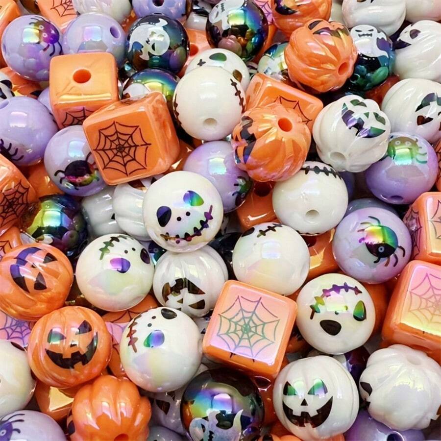 15pcs Gothic Halloween Series DIY Jewelry Beads, Pumpkin, Ghost, Spider, Skull, Spider Web Shaped Beads, Suitable For Handmade DIY Materials, Jewelry Making Materials, Keychains And Party Decorations, Cute Style, Ideal Accessories For Creative Handmade Crafts - Multicolor - View 1