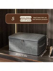 Foldable Linen Texture Fabric Storage Box With Zipper Lid, Dustproof Collapsible Clothes Organizer Bin With Reinforced Handle, Stackable Closet Storage Container For Garments, Bedding & Household Sundries - Grey - View 8
