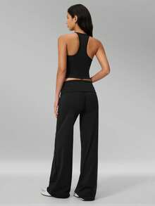 MFVIM Women's Versatile Yoga Casual Set, Tank Top + Wide Leg Pants, Suitable For Gym, Running, Pilates - Black - View 10