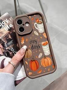 حافظة هاتف - حافظة هاتف عصرية بطراز ريترو خريفي دافئ بنمط اليقطين والقهوة وأوراق القيقب، غلاف واقي مضاد للانزلاق متوافق مع آيفون 18/18برو/18بروماكس/17/17برو/17بروماكس/16/16برو/16بروماكس/15/14/13/12/11 حماية العدسة، حافظة هاتف واقية، هدية - بني - مشاهدة 3