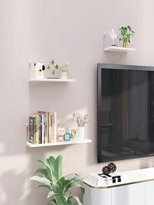 1pc Floating Shelf For Wall Decor, Rustic Wooden Wall Shelf For Bedroom, Farmhouse Shelf For Bathroom, Hanging Shelf For Storage, Wall-Mounted Storage Rack, Hanging Plant Shelf - White - View 5