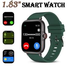[SmartWatch]中性智慧手錶，舒適矽膠錶帶，支援通話、訊息通知、音樂控制、鬧鐘，180mAh電池，1.83吋全螢幕觸控螢幕，相容 Android 與 iOS 系統，運動風，適合世界盃派對 - 彩色 - 查看 7