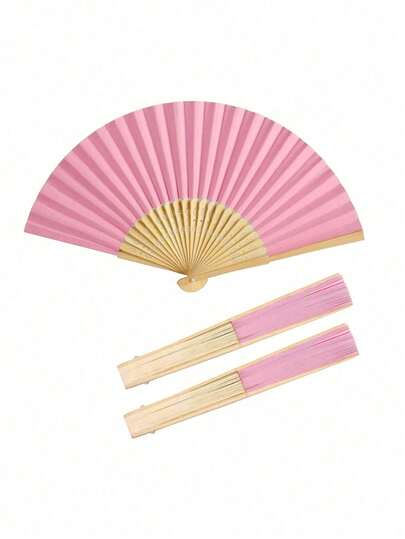1-60pcs Vintage Handheld Folding Paper Fans, Portable Bamboo Fans With Foldable Paper Cover, Summer Cool Fashion Accessory, Suitable For Parties And Events