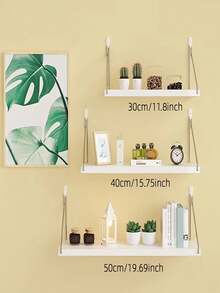 1pc Floating Shelf For Wall Decor, Rustic Wooden Wall Shelf For Bedroom, Farmhouse Shelf For Bathroom, Hanging Shelf For Storage, Wall-Mounted Storage Rack, Hanging Plant Shelf - White - View 3