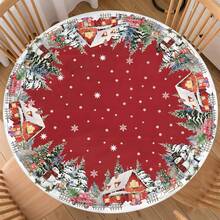 Christmas Red Round Fitted Tablecloth With Elastic Christmas Tree Snowflake Design Washable Winter Tablecloth For Kitchen Dining Party Picnic - Multicolor - View 11