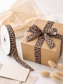 1/3 Roll Leopard Print Ribbon; Elegant Leopard Print Decorative Ribbon Bows, Suitable For Winter Holiday Parties, Gift Boxes, Weddings, Flowers, DIY Bows And More - Brown Leopard Print - View 3