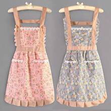 Floral Anti-Stain Apron, Breathable For Home Kitchen Cooking, Women's Striped Design With Pockets, Fresh And Clean Workwear, Suitable For Kitchen And Home Country Style, Can Be Used For Wiping Hands And Tying Around Waist - Multicolor - View 8