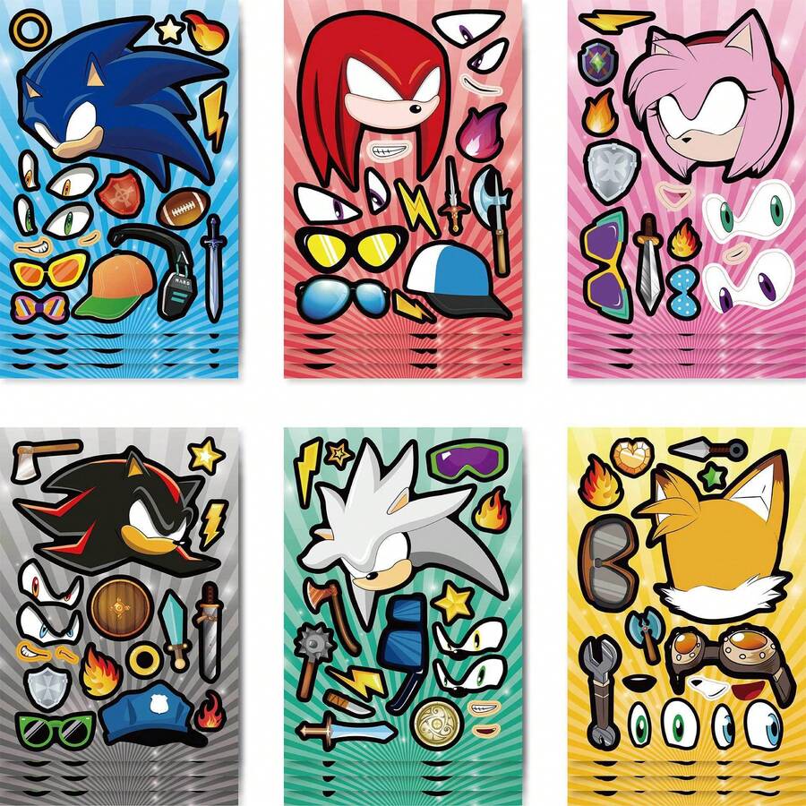 6pcs Hedgehog Anime Interactive Puzzle Tent Puzzle DIY Face Stickers, Easter, Halloween, Christmas Holiday Party Gifts. - Multicolor - View 1
