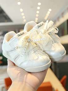 1 Pair Beige Kids' Sports Shoes, Soft Non-Slip Sole, Fashionable , Versatile For All-Season Outdoor Wear - Beige - View 4