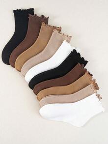 6/12/18 Pairs Girls Ruffle Socks Solid Color Ribbed Soft Elastic Cuff Kids Socks Back To School Daily Wear Fall Socks Halloween Christmas Gift - Multicolor - View 3