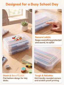 1pc Personalized Custom Name Clear Plastic Pencil Box, Cute Cartoon Print Stationery Storage Case, Stackable Transparent Pen Organizer, Back To School Gift For School Supplies - Multicolor - View 5