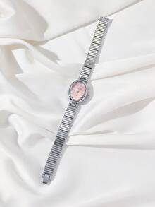 Caryino 1pc Fashion Women's Bracelet Watch, Exquisite Minimalist Oval Dial, Sunray Polished Surface, Alloy Band Quartz Watch, Daily Wear, Gift For Girlfriend, Gift For Mom - one-size - View 3