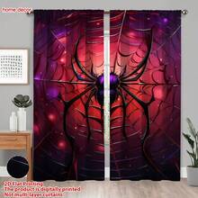 2 Panels Scary Spider Pattern Curtains, Light‑Filtering Rod Pocket Decorative Curtains,Curtains For Living Room,Curtains For Bedroom,Room Decor,Fall Curtains Living Room,Halloween Decor,Fall Style - WSJ-271 - View 1