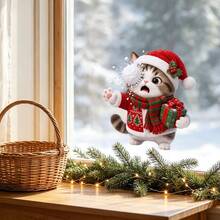 1/3pcs Cute Snowball Winking Snowman Static Cling Stickers, Cat And Squirrel Designs, Double-Sided Visible And Reusable, Suitable For Home, Shop, Cafe, Holiday Party Glass Window Decoration, Christmas Decor - Multicolor - View 8