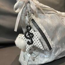 1pc Ins Korean Style Vintage Polka Dot Music Note Stripe Lucky Star Keychain Pendant Bag Accessory - Multicolor - View 1