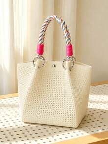 Classic Colorblock Polka Dot Casual Versatile Artistic Bucket Bag, Multi-Functional Daily Commute Handbag, Suitable For Niche Shopping And Dating - Beige - View 2
