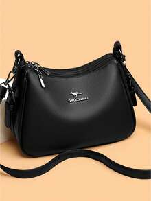 Simple Solid Color Shoulder Bag Large Capacity Tote Crossbody Bag For Women Fashion - Black - View 2