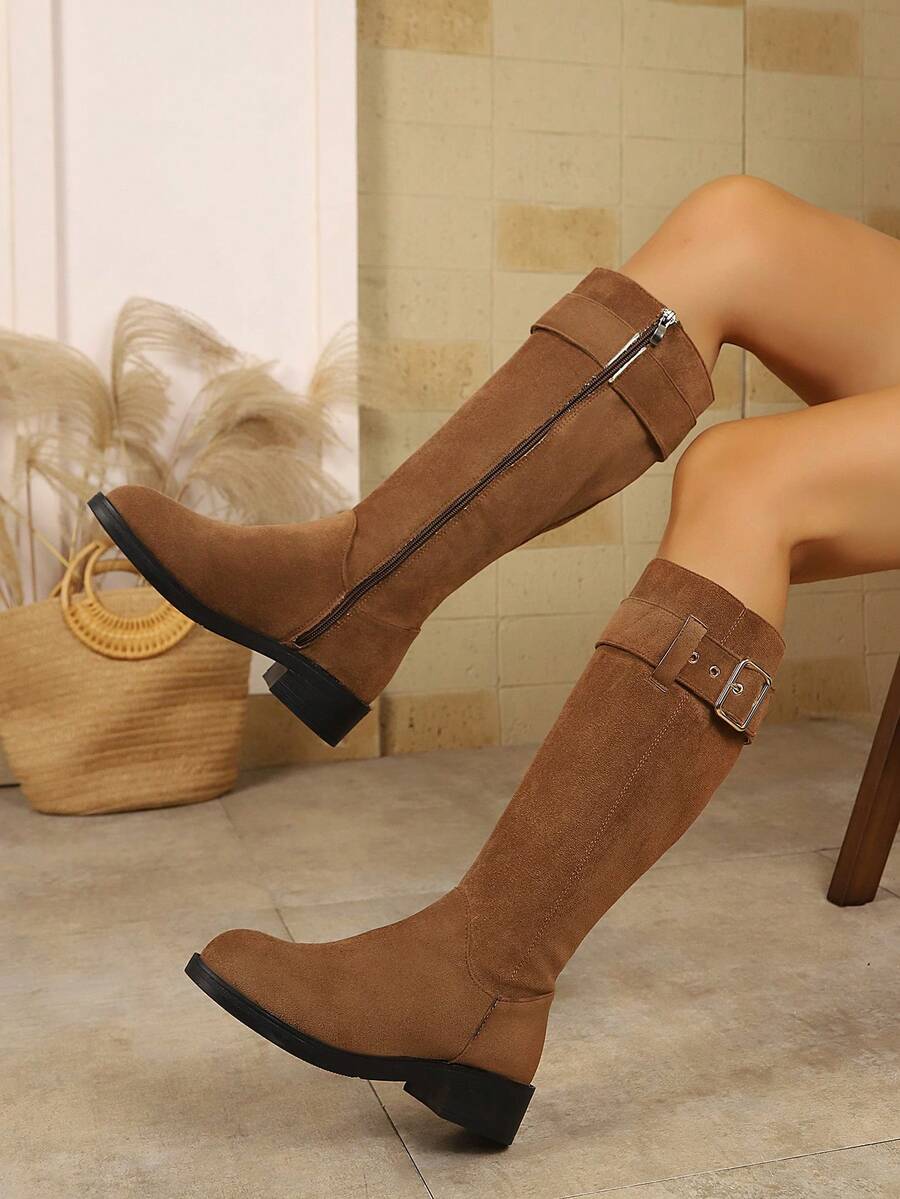 2026 New Women's Ruched Tall Boots, High-Shaft Riding Boots, Versatile Fashion Vintage Western Boots - Brown - View 1