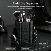 1個哥德式復古魔法書造型筆筒，萬聖節主題化妝刷收納盒，黑色桌面收納器，3D列印大容量多功能創意桌面裝飾品，獨特家居裝飾，送給朋友的創意禮物 - 彩色 - 查看 2