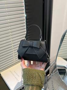 女款質感優雅小眾設計蝴蝶結手提包，新款時尚百搭鏈條單肩斜挎包 - 黑色 - 查看 11