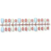 10pcs Yellow & Blue Striped Press-On Nails, Oval Fake Nails, Macaron Dual-Color Design, Soft Yellow & Blue Striped French Pattern, Creating A Fresh & Lively Spring Vibe - Multicolor - View 3