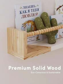 1/2/3/4pcs Kids Room Floating Shelves, Minimalist Design Wall-Mounted Storage Rack, Wall-Mounted Student Bookshelf, Children's Bookshelf, Picture Book Shelf, Kindergarten Bookshelf - White Board Wooden Beads - View 10