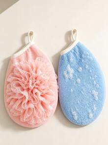 2+2pcs Frosted Bath Gloves, 2-In-1 Sponge Flower Integrated Design, Double-Sided Use, With Hanging Ring, Suitable For Bathroom Storage, Body Cleansing, Bath Exfoliation, Bathroom Accessories, Back To School, Halloween, Autumn - Combo Pack - View 4