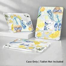 Straw Hat, Flip-Flops, Star UV Printed Flat Pattern, Full Coverage Shockproof & Anti-Drop, Y-Fold Tablet Protective Case, Acrylic Back Panel With Pen Slot, Compatible With Huawei/Honor/ And Xiaoxin And Other Models - Multicolor - View 4