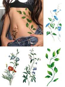4PCS Multicolor Mori Style Fresh Plant Floral Vine Pattern Party Gift DIY Holiday Gift Temporary Waterproof Tattoo Stickers For Arm, Waist, Abdomen, Shoulder, Back, Leg - Multicolor - View 1