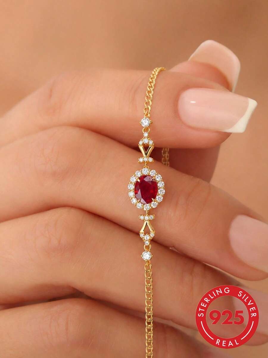 1pc S925 Sterling Silver Delicate Hollow Lace Design Oval Pendant Bracelet For Women, Luxury Atmosphere Accessory, Niche High-End Style Hand Jewelry, Versatile For Daily Commute And Date Wear, Exquisite Gift For Girlfriend - Oval - View 1
