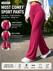 Women's Fashion Sports Long Pants, Daily Commute Outing Slimming Versatile Loose Straight Leg Pants Fall - Hot Pink - View 5