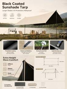 1pc Outdoor Camping Sunshade Canopy, Black Rubber Canopy, Outdoor Canopy, Thickened UV Protection Coating, Camping Rainproof Canopy - A - View 4