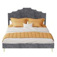 Modern Minimalist Soft Bed, Comfortable And Soft Headboard, Multifunctional Bedroom Furniture, Low Box Spring Bed Frame Without Lift Function, Including 140*200 Cm Mattress. - Grey - View 5