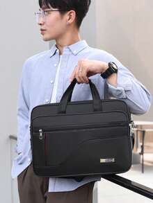 1pc Men's Business Travel Bag, Vintage Crossbody Handbag Design, Large Capacity Shoulder Bag, Zipper Closure, Adjustable Strap, Commute, Shopping, Daily Multi-Functional - Black - View 3
