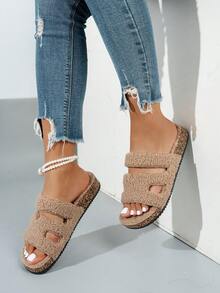 Sandal Kasual Luar Ruangan dengan Gesper Ganda, Nyaman, Datar, dan Lembut, Sandal Modis dengan Ujung Terbuka untuk Dalam dan Luar Ruangan - Coklat - View 5