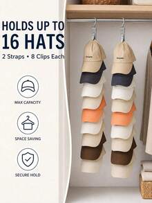 8-Clip Wall Mount Hat Rack, Caps Wall/Door Organizer, Hat Hanger, Hanging Hat Organizer, Helps Save Space & Display Your Cap Collection, For Bedroom, Closet - Multicolor - View 11