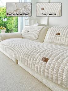 1pc Chenille Material Bohemian Style Sofa Cover, Pet-Friendly Holiday Decor For Indoor And Outdoor Use, All-Season Washable And Fade-Resistant, Suitable For 1/2/3/4 Seater Sofa Armrest And Cup Holder Covers, Multiple Sizes Available - Beige - View 1