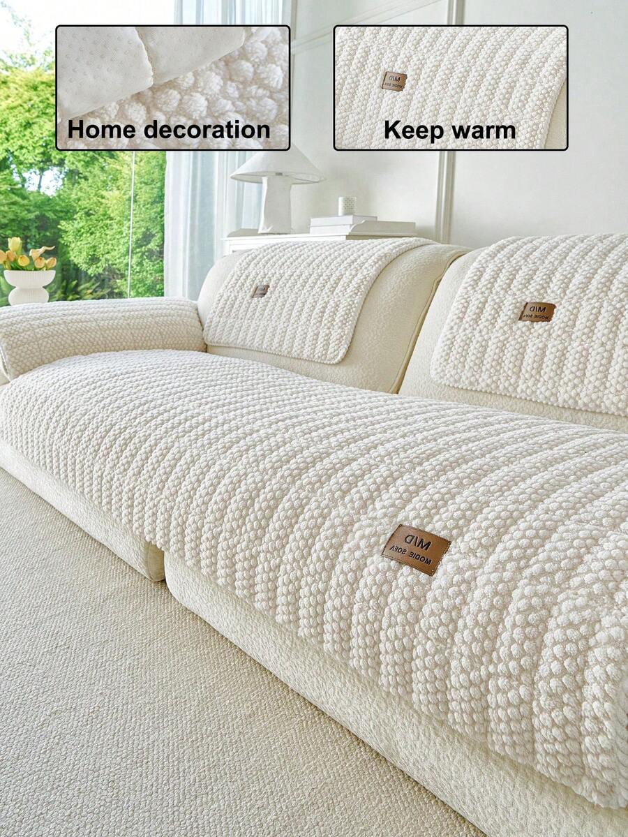 1pc Chenille Material Bohemian Style Sofa Cover, Pet-Friendly Holiday Decor For Indoor And Outdoor Use, All-Season Washable And Fade-Resistant, Suitable For 1/2/3/4 Seater Sofa Armrest And Cup Holder Covers, Multiple Sizes Available - Beige - View 1